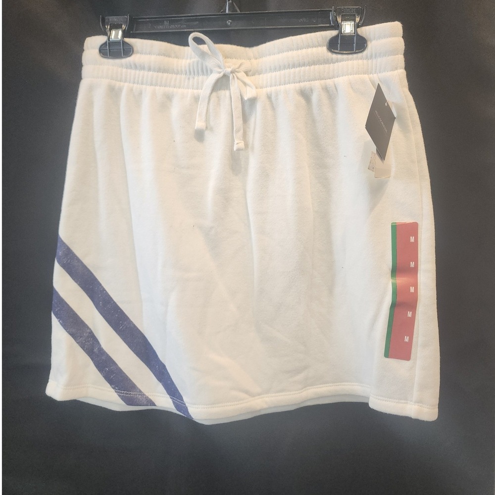 Grayson Threads Womens White Fleece‎ Mini Skirt Navy Blue Stripes M NWT